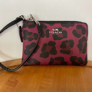 COACH Ocelot Print Purple Black PVC Leather Wristlet Wallet #F64238 Exc Cond